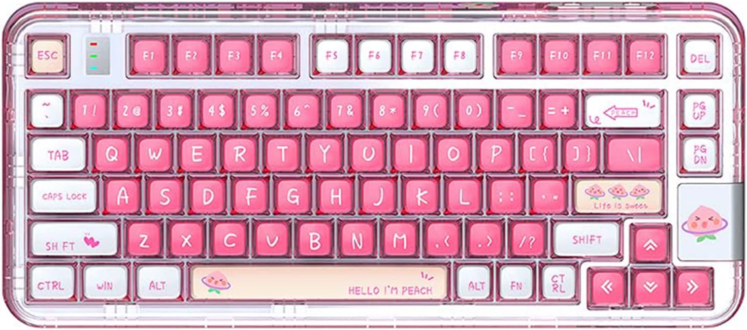 Cute Pink Mechanical Keyboard Without Numpad, 75 Gasket Transparent