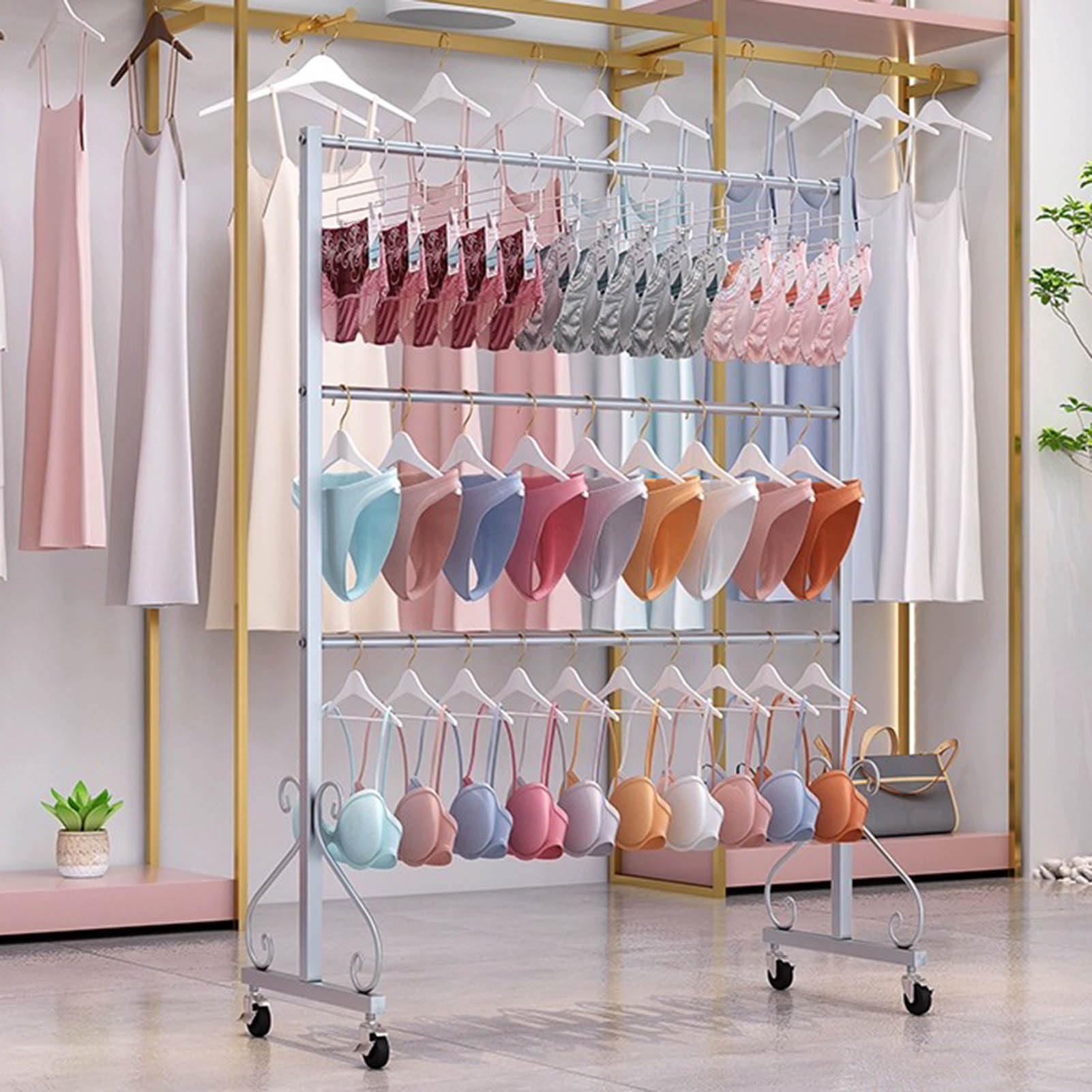 DETMOL Metal clothes drying rack – Commercial bra and panty rack for retail stores, hangers for hijabs, silk scarves, towels and clothing for clothing boutiques and shopping centers