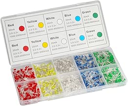 DiCUNO 1000pcs 3mm LED Assorted Light Emitting Diodes Diffused 2pin Round Color White/Red/Yellow/Green/Blue Kit Box(5 Colors x 200pcs) - coolthings.us