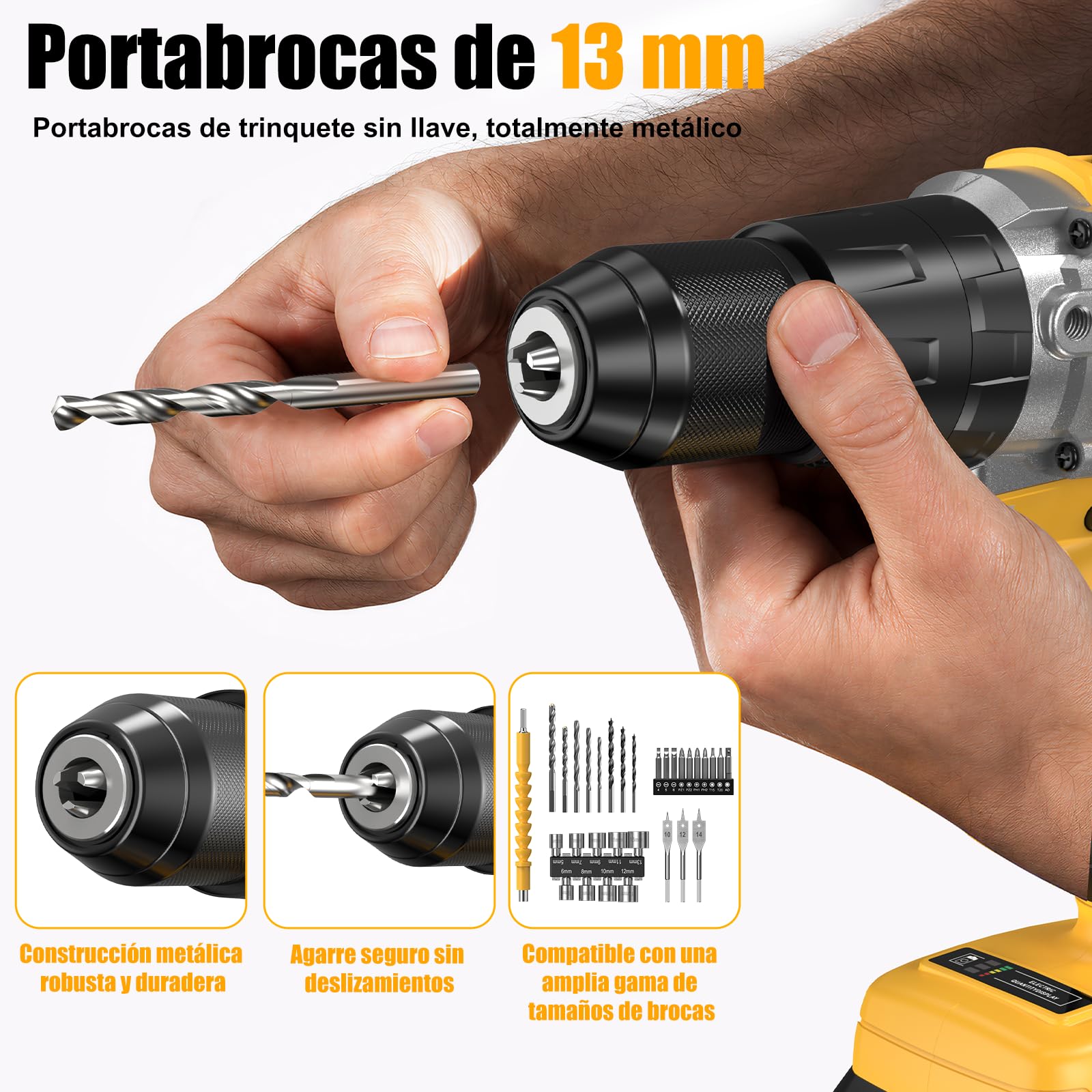 21V Taladro Percutor Bateria 100Nm - 2150RPM Taladro Atornillador Batería | 2 Baterías 4.0Ah, Sin Escobillas, Taladro Inalámbrico, 20+3 Ajuste de Par Aparafusadora, 13mm Portabrocas, 2 Velocidad