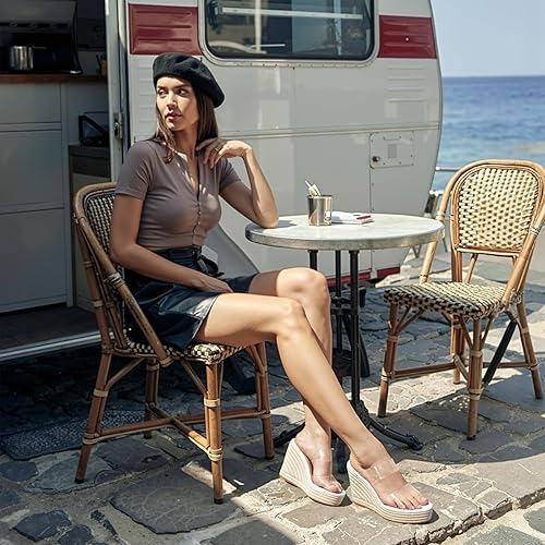 Vista 2 de VARECOLA Sandalias de cuña con plataforma para mujer, sandalias de tacón alto transparentes con punta abierta