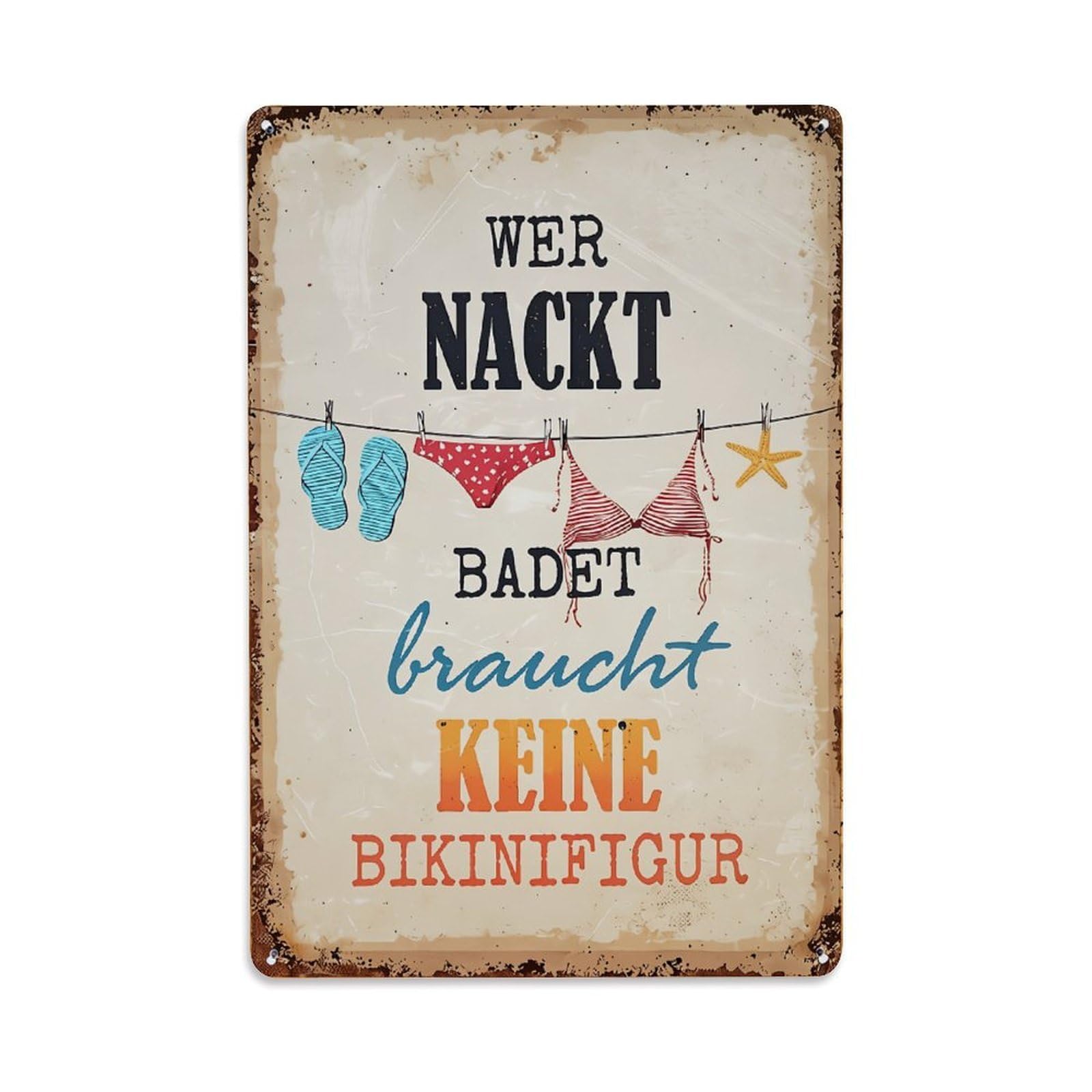 Nestemfo Vintage Wer Nackt Badet Braucht Keine Bikinifigur Tin Sign Metal Sign, Living Room,Bar, Home, Bedroom Wall Decor,Retro Metal Poster 8X12 Inches