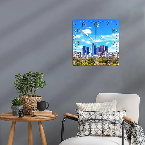 Miniatura 7 de Reloj decorativo de pared cuadrado de madera paisaje urbano de los Estados Unidos Los Ángeles reloj de números arábigos silencioso sin tictac