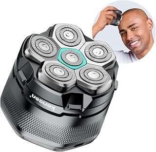 KENSEN Afeitadora Cabeza Hombre IPX6 Impermeable, Maquina Afeitar Cabeza para Calvo 160 mins Uso, 6D Cabezales Magnéticos Maquinilla Afeitar Cabeza en Seco y Húmedo con Pantalla LED,USB-C