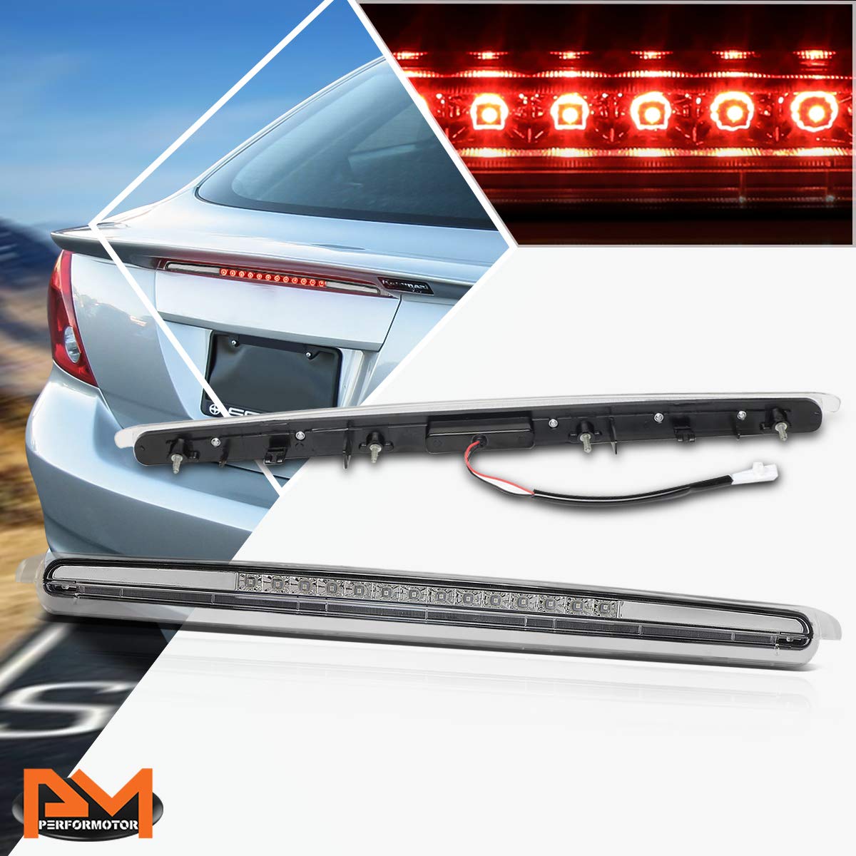 PM PERFORMOTOR LED 3rd Third Brake Light High Mount Stop Light Compatible with Scion tC 05-10,Chrome Housing/Clear Lens