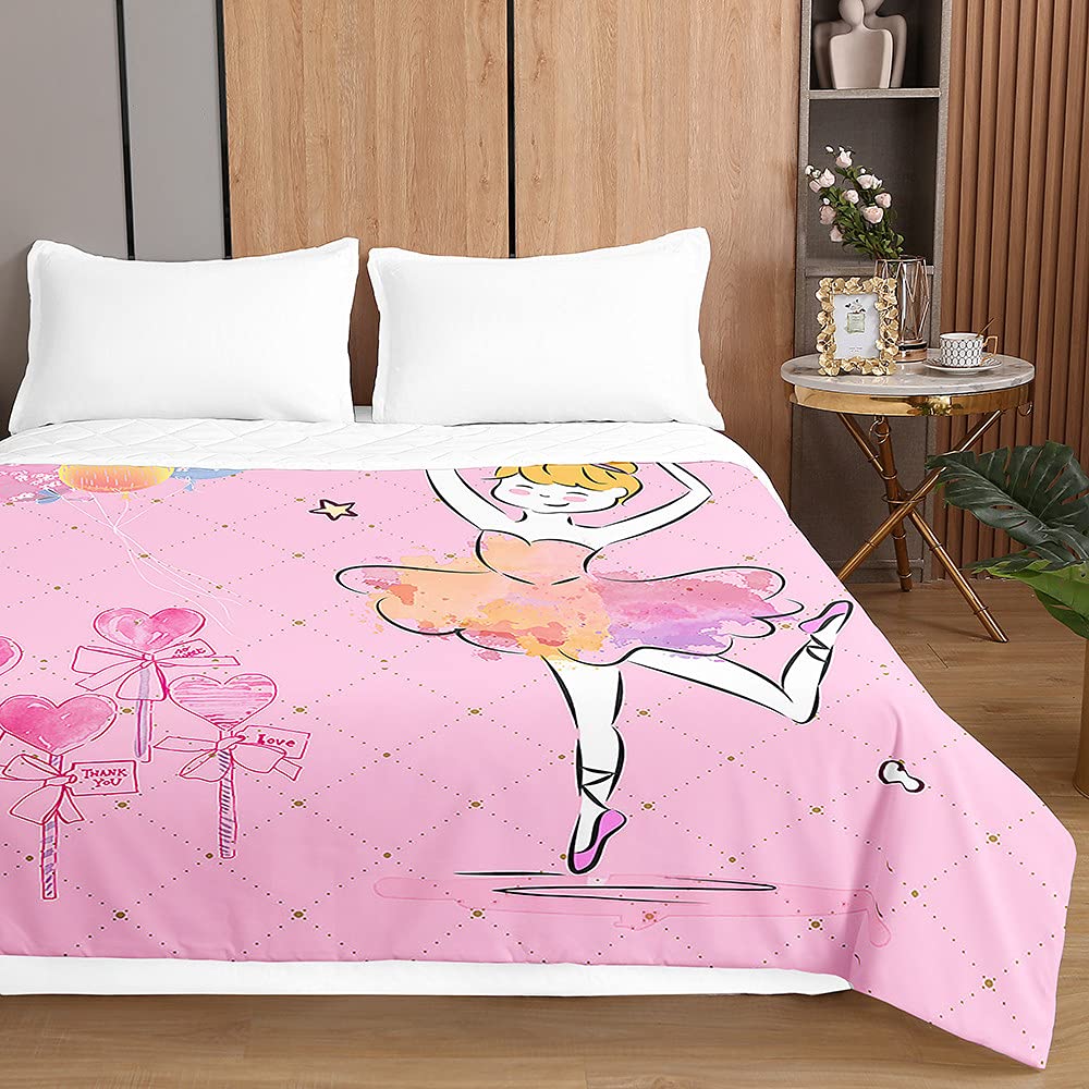 Chickwin Ballet Niña Patrón Colcha Bouti Cama 90/150, Colchas Acolchada Cubre Cama Fina - Ligera y Suave Microfibra Cubre Cama Multiusos Primavera Verano Lavable Edredón (130x150cm,Rosado)