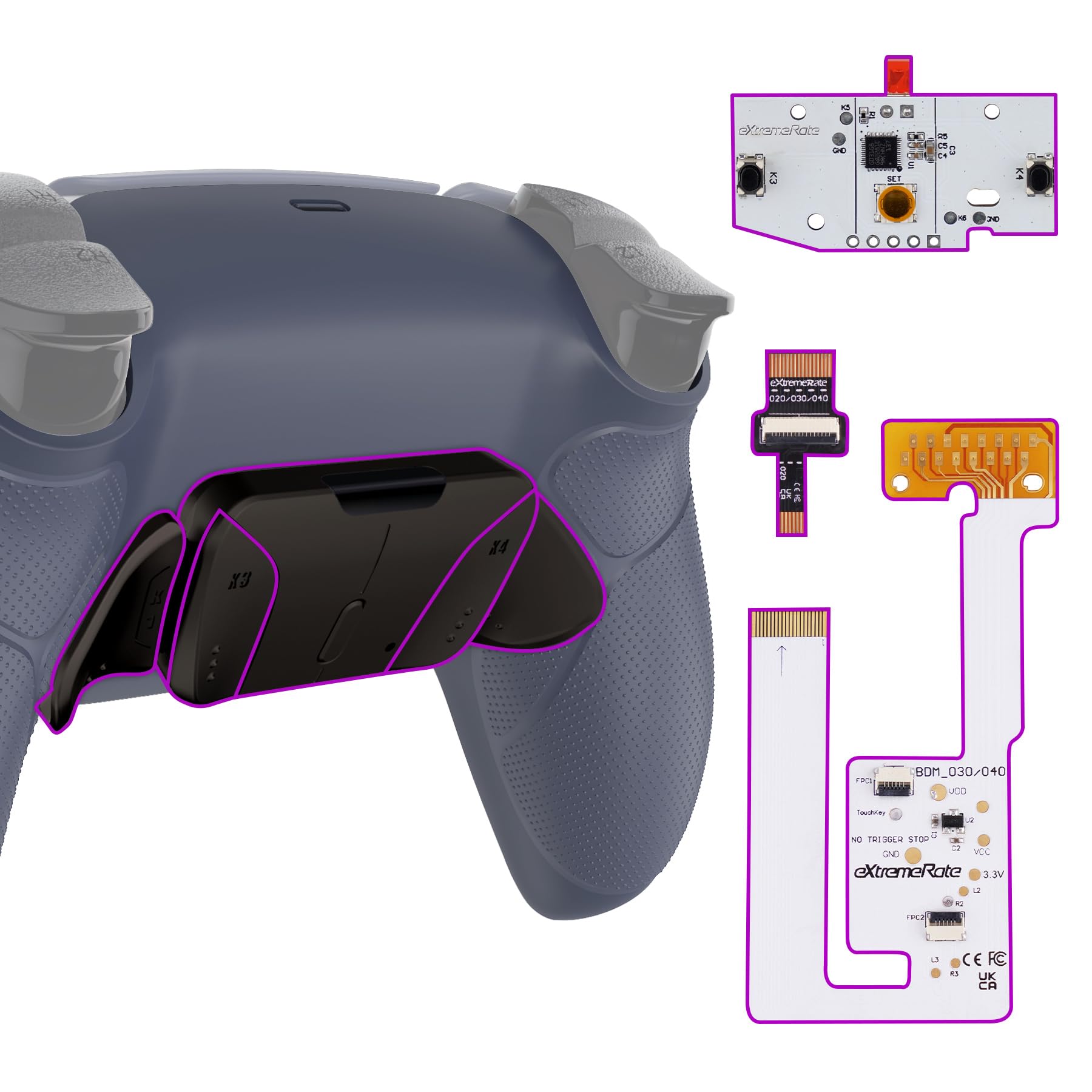 eXtremeRate Rise4 V3 RMB Remap Kit Programmabile per ps5 Controller,4 Back Button Paddles Metallo per ps5 Joystick BDM-030/040/050,Tasti Aggiuntivi Cover Grip Gommato per Joypad,Sterling Silver