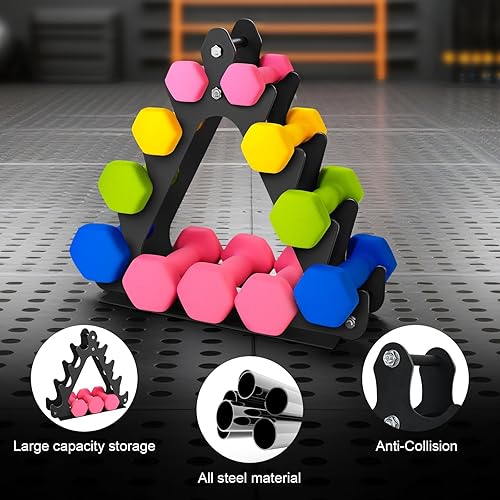 Miniatura 5 de 4-Tier Dumbbell Rack for 1-15 lb Weights, Holds 5 Pairs Space-Saving Sturdy A-Frame Stand for Home Gym, Weight Rack for Women's Dumbbell Set