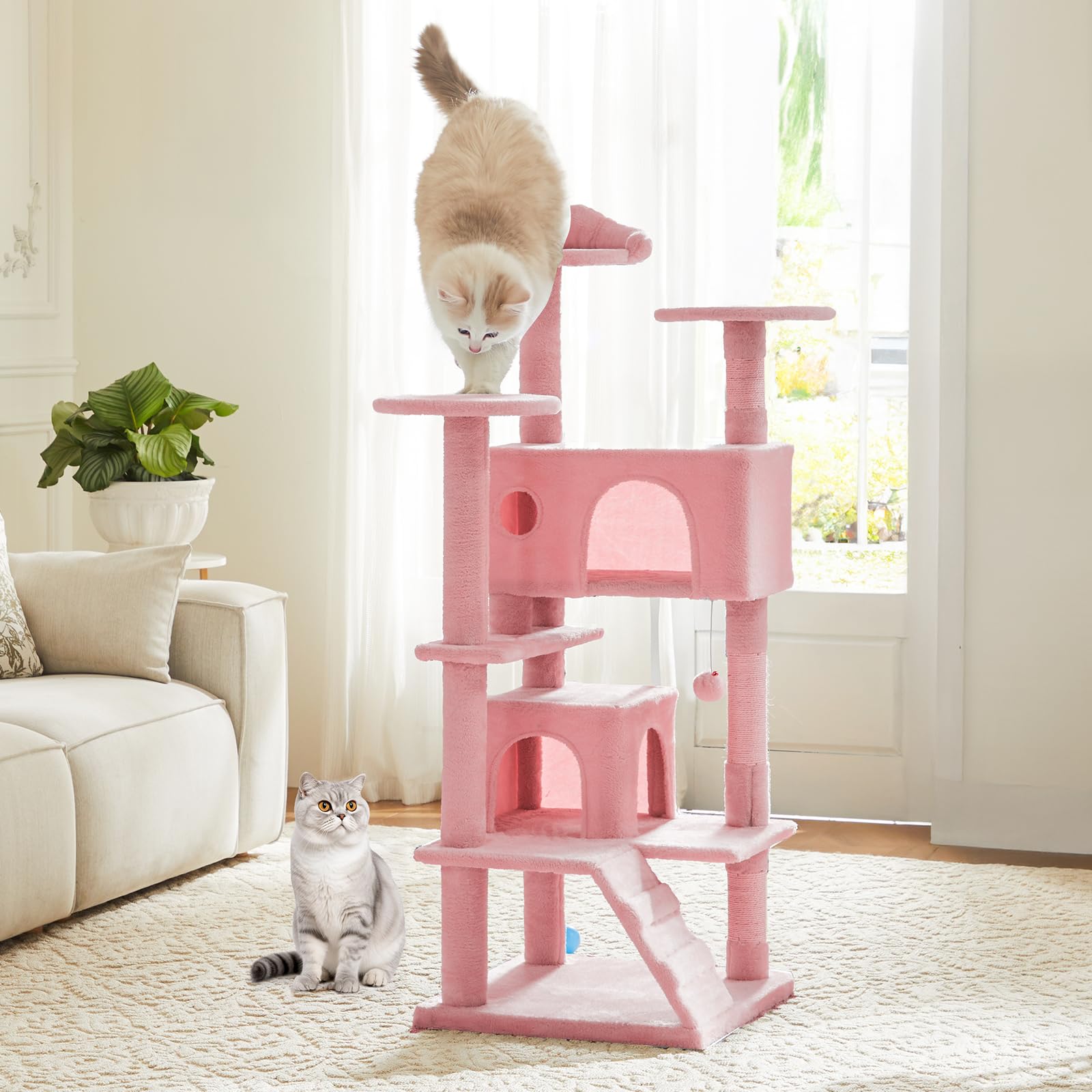 Aidoly Cat Tree 54 Inch, Multi-Level Cat Tower with Condo, Perches, Sisal Scratching Posts and Climbing Ladder, Pet Play Toy Balls House for Indoor