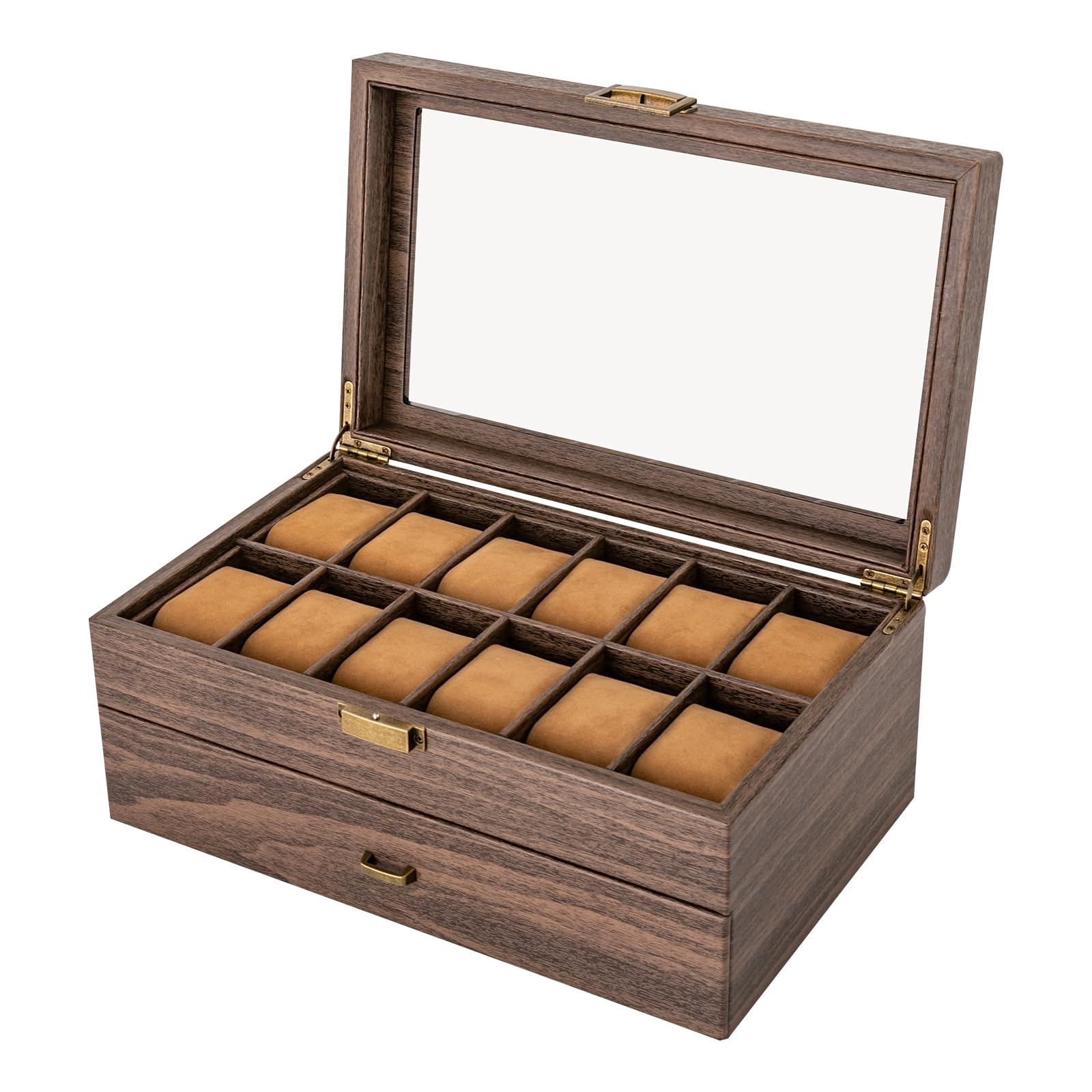 Treeisland Caja para relojes de 24 relojes, caja de reloj con tapa, caja de 24 compartimentos, para hombre y mujer