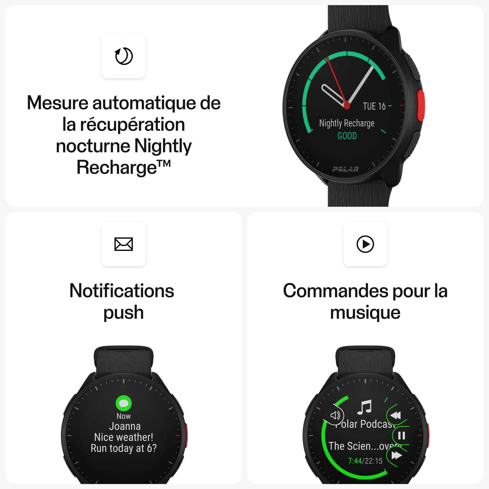 Polar Pacer - Montre GPS Running - Processeur Ultra Rapide - Ultra légère - Écran Lumineux - Boutons antidérapants - Nouveaux programmes d'entraînement/récupération - Mesure de FC - Commandes Musique