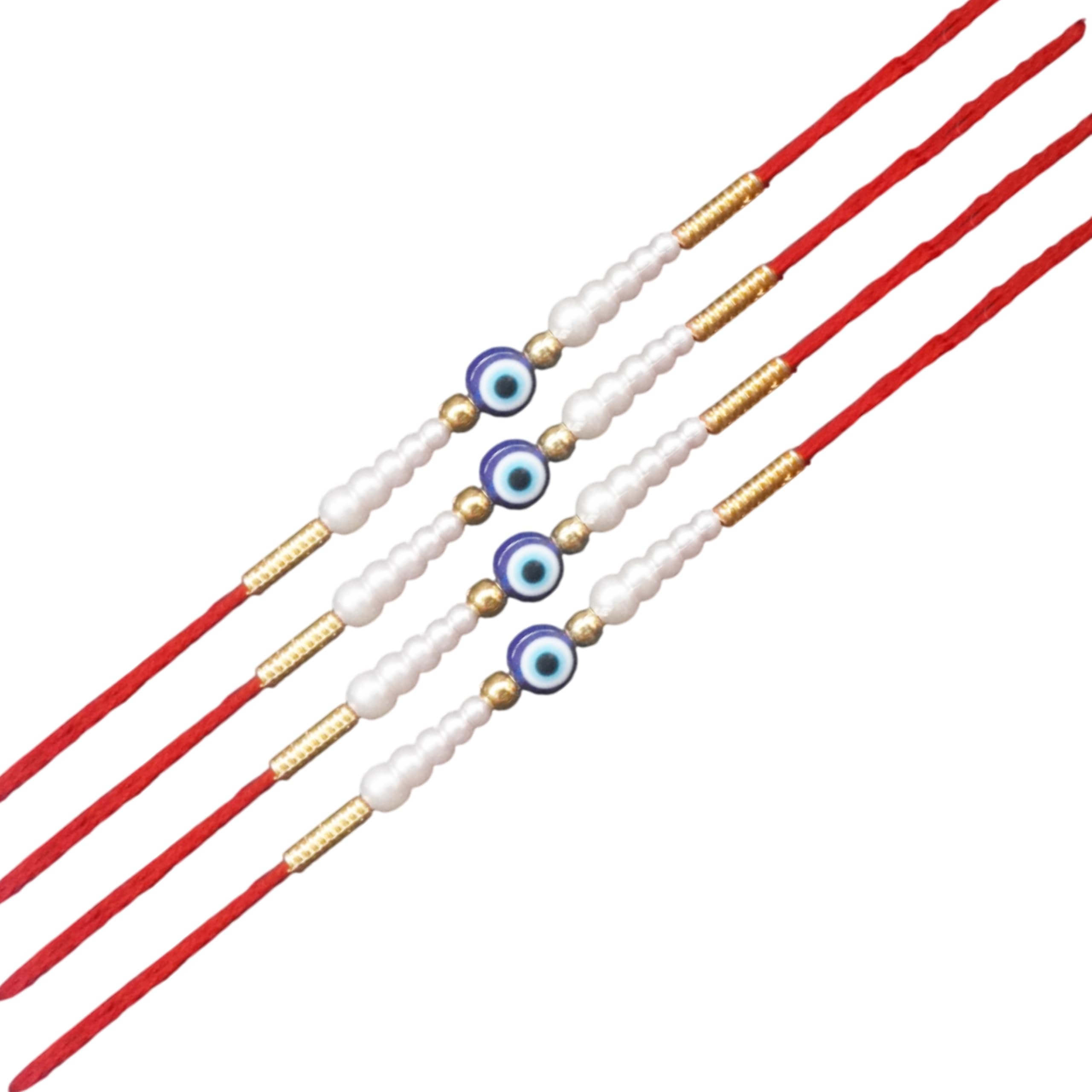BLUE EVIL EYE PEARL Rakhi PACK OF 4 Designer Lightly Embellished Simple Beaded Thread Rakhi for Brother Stylish Raksha Bandhan Gift-image-27