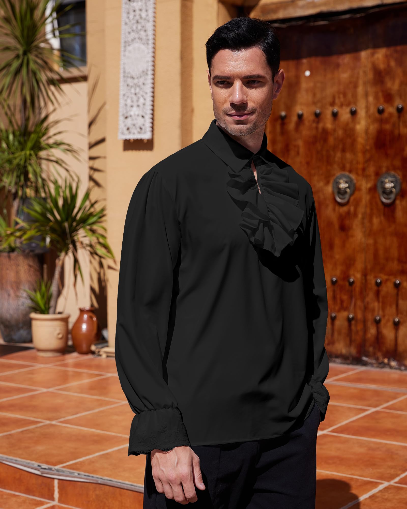 YAOHUOLE Camisa medieval para hombre, disfraz vikingo, camisa con cordones, estilo victoriano, steampunk, pirata, camisa para hombre