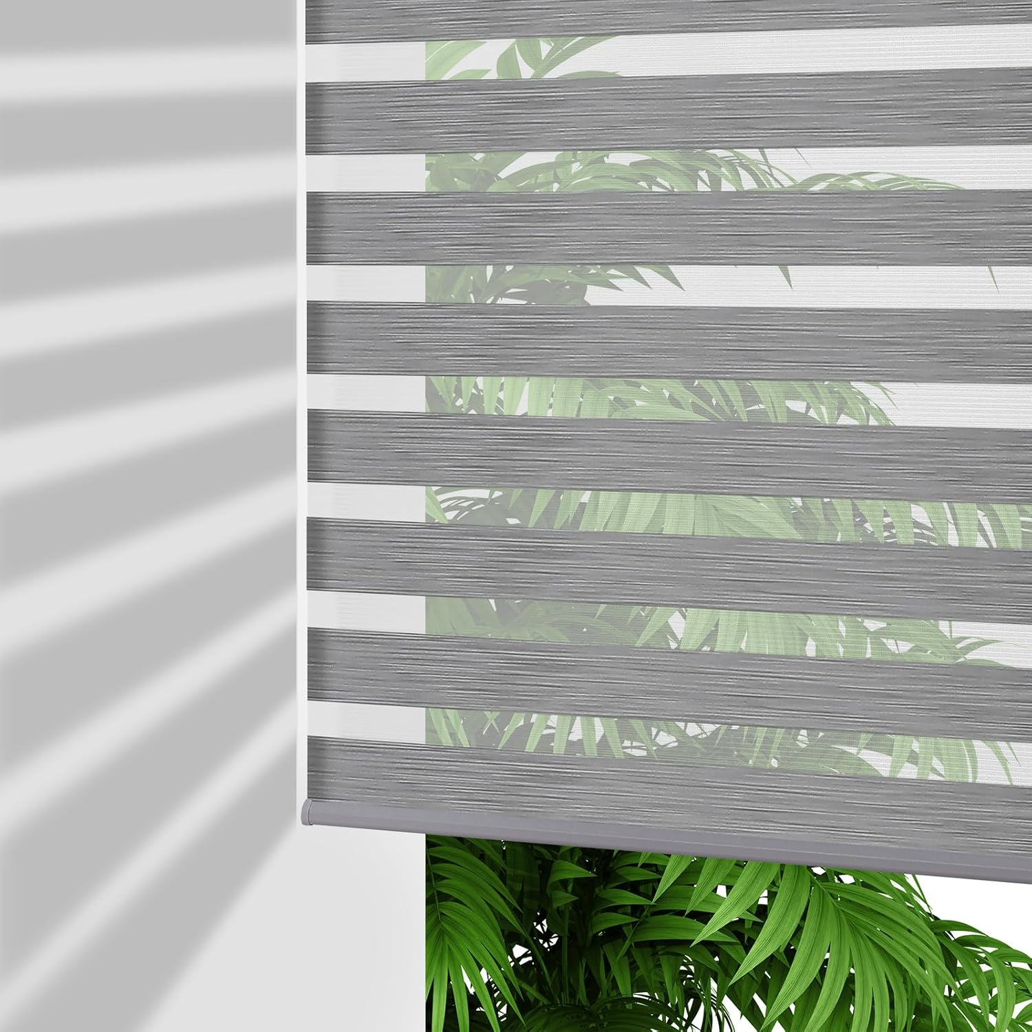 Joydeco Cordless Zebra Blinds for Windows, Dual Layer Light Control Window Blinds with Light-Proof Aluminum Cover, Free-Stop Roller Shades for Home & Office (Grey,34" W x 75" H) Upgrade- Grey (Aluminum Cover) 34"W x 75"H