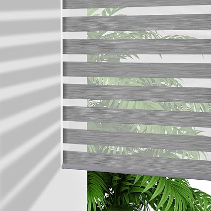 Joydeco Cordless Zebra Blinds for Windows, Dual Layer Light Control Window Blinds with Light-Proof Aluminum Cover, Free-Stop Roller Shades for Home & Office (Custom Size,Gray)