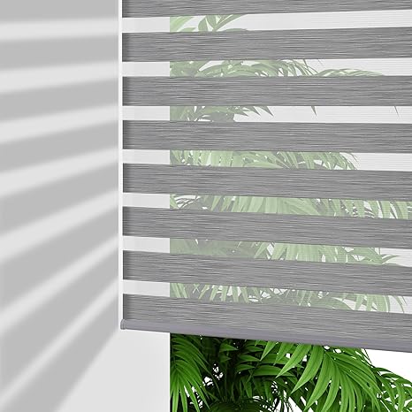 Joydeco Cordless Zebra Blinds for Windows, Dual Layer Light Control Window Blinds with Light-Proof Aluminum Cover, Free-Stop Roller Shades for Home & Office (Custom Size,Gray)
