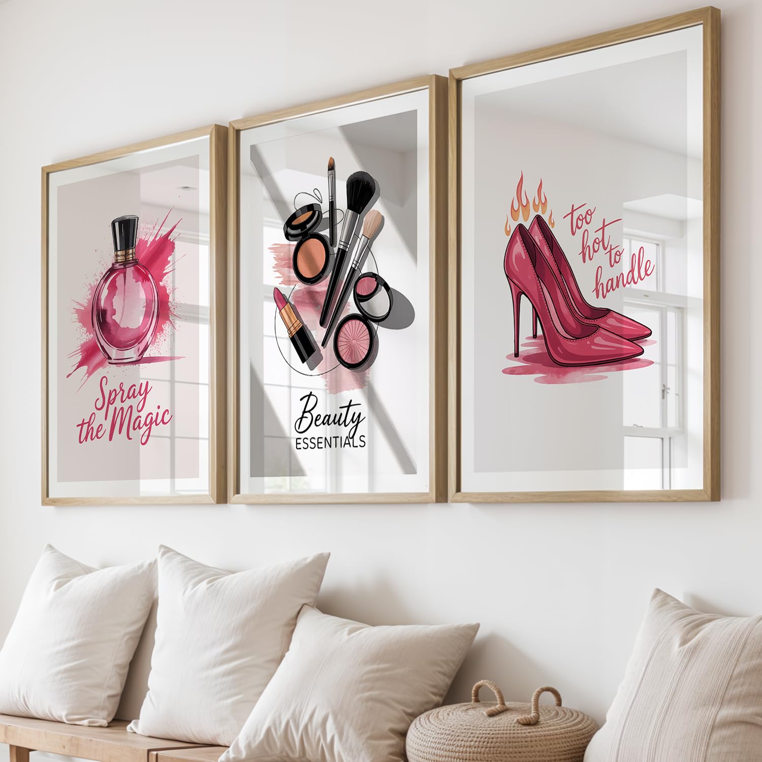 NoWorries “Pink Fashion Wall Art Framed Painting Set of 3 | Perfume Bottle, Makeup Essentials & High Heel Illustration Posters with Frame | Glam Beauty Decor Frames for Bedroom, Vanity, Salon, Girls Room | Modern Chic Framed Wall Art (Art-17, 10x13inch, Wooden)-image-21