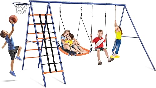Miniatura 1 de Juego de columpios para patio trasero, columpio de 2 asientos al aire libre para niños, 440 libras, resistente al agua, columpio de metal con