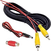 Câble Caméra de Recul 6m, Cable d'extension RCA Double Blindage avec Rallonge AV, Prise Vidéo RCA Rouge vers Prise Femelle et Câble d'alimentation pour Connecter un Moniteur et une Caméra de Recul