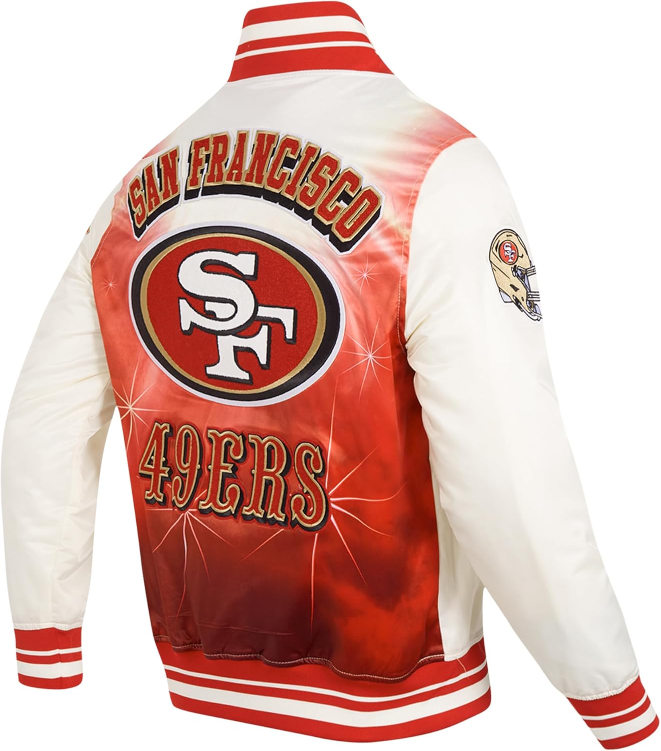 Pro Standard Mens NFL San Francisco 49ers Sublimated Satin Jacket Satin Jacket Eggshell/Red 3XL - Image 3
