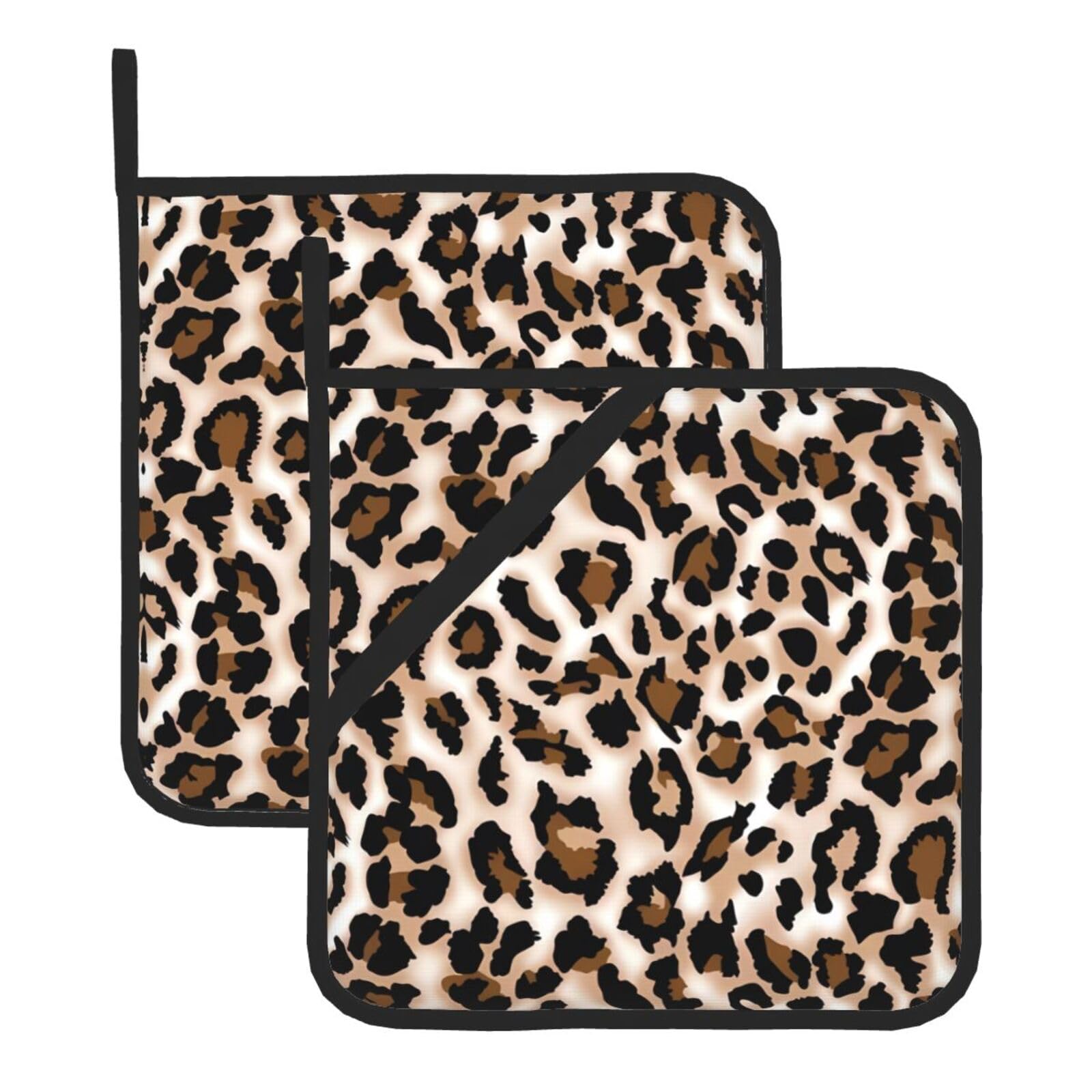WHJSSF Leopard print Prints Square Pot Holders - Heat Resistant Kitchen Trivets 2-Pack - Waterproof Covers for Hot Dishes, Oven & Grill with Hanging Loop
