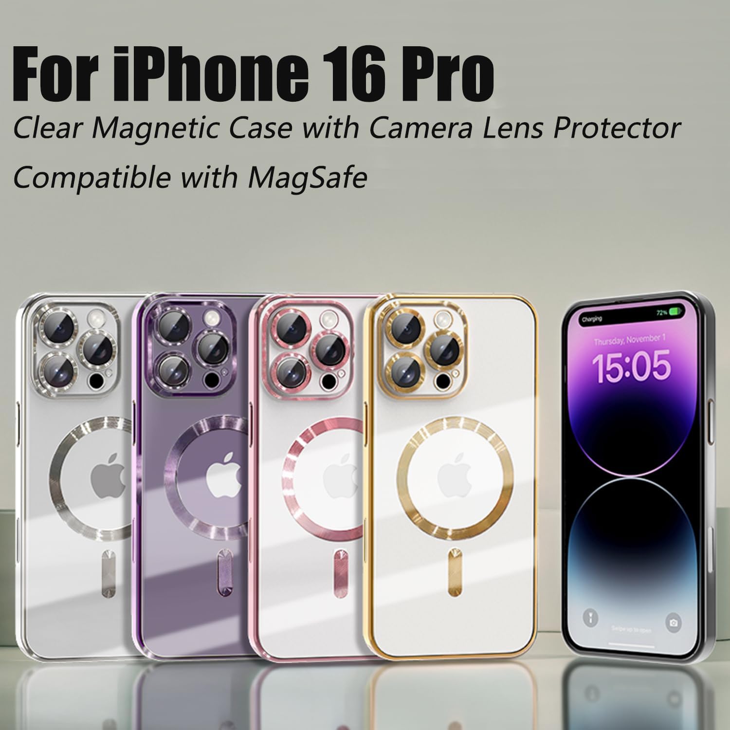 Misscase for iPhone 16 Pro Case with Privacy Screen Protectors,[Camera Lens Protector] Clear Magnetic Luxury Plating Case Compatible with MagSafe Elegant Anti-Scratch Case Cover Gold - Image 8