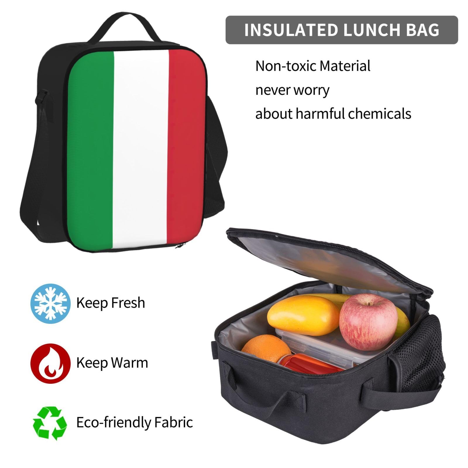 Włoska flaga plecak dziecko chłopcy dziewczęta pudełko na lunch szkoła torba zestaw uczniów szkoły student prezent, Czarny, One Size, Bagaż