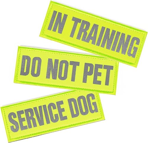 Paquete de 3 parches para perros de servicio con gancho trasero, no mascotas, en entrenamiento, insignia reflectante para mejor amigo para arnés de