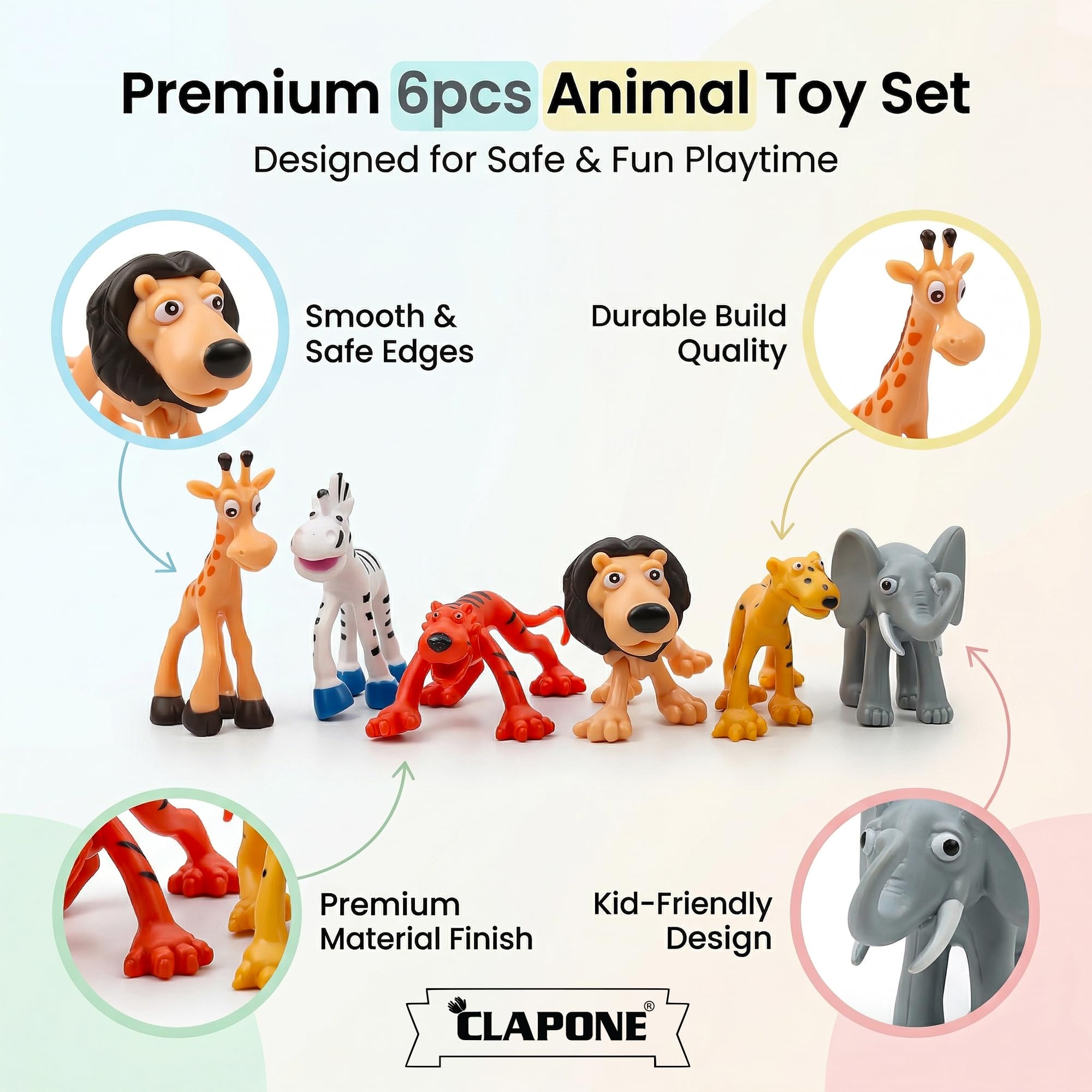 CLAPONE Mini Jungle Toys Set Animals Figure,53 Piece Animal Figurines Mini Animals Safari Animals Figures Zoo Animals Toy Toddler Toys Safari Realistic -Multicolor (Multicolour, 6PCS Animal) 4