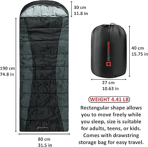 Miniatura 2 de Alpine Swiss Saco de dormir de 32.0 F (32F), ligero, impermeable, con saco de compresión, para adultos, para todas las estaciones, camping,