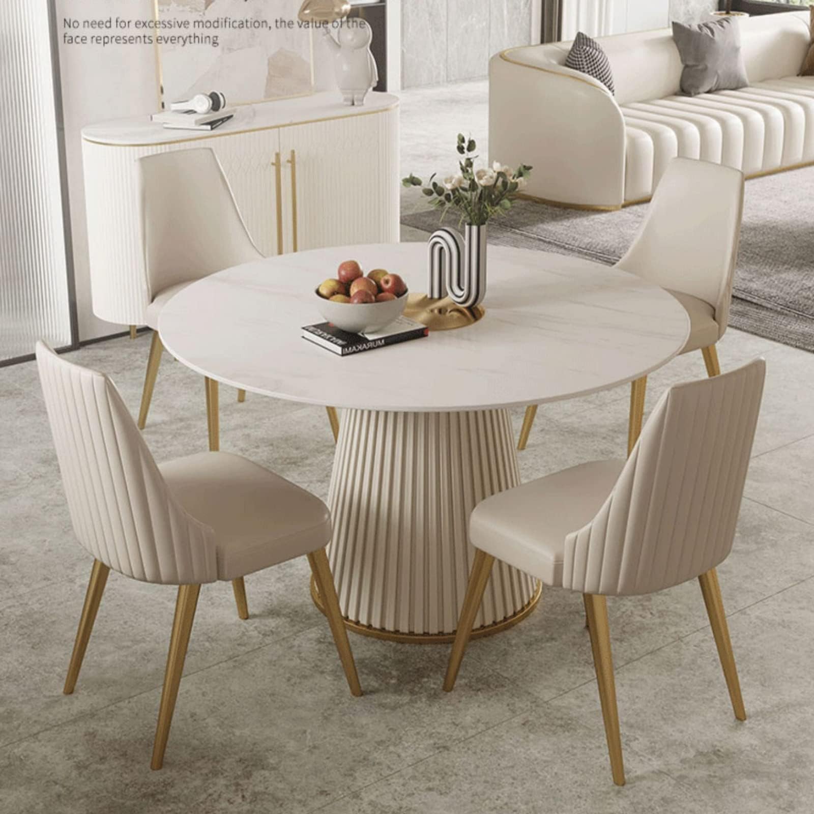 9 Pieces Dining Table Set, Modern Round Dining Room Table Set of 8, Sintered Stone
