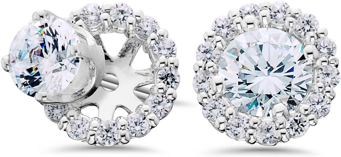 Pompeii Women's 5/8ct Diamond Studs & Halo Earring Jackets Solid 14k White Gold