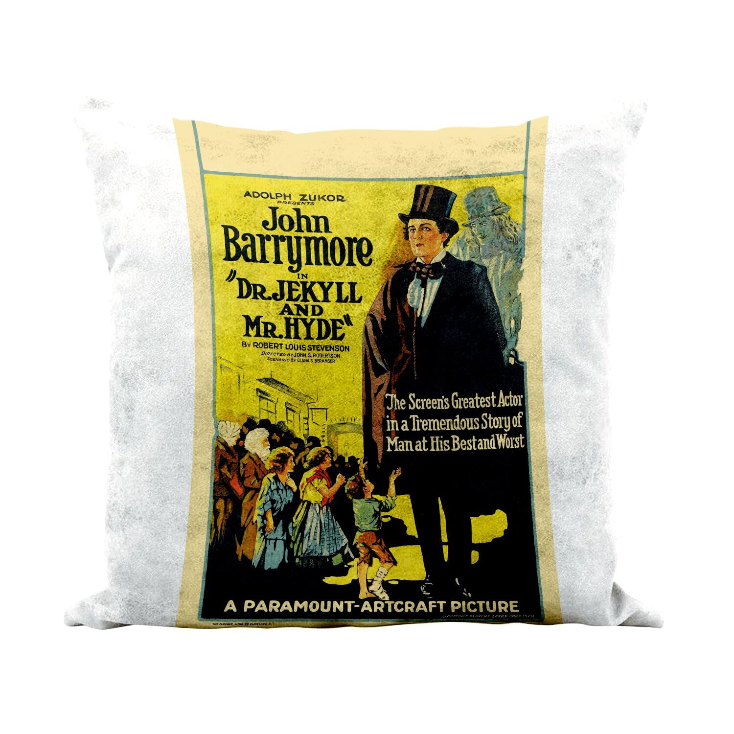 Coussin vintage Dr Jekyll 40x40 cm blanc effet cuir pour sublimer votre coin lecture
