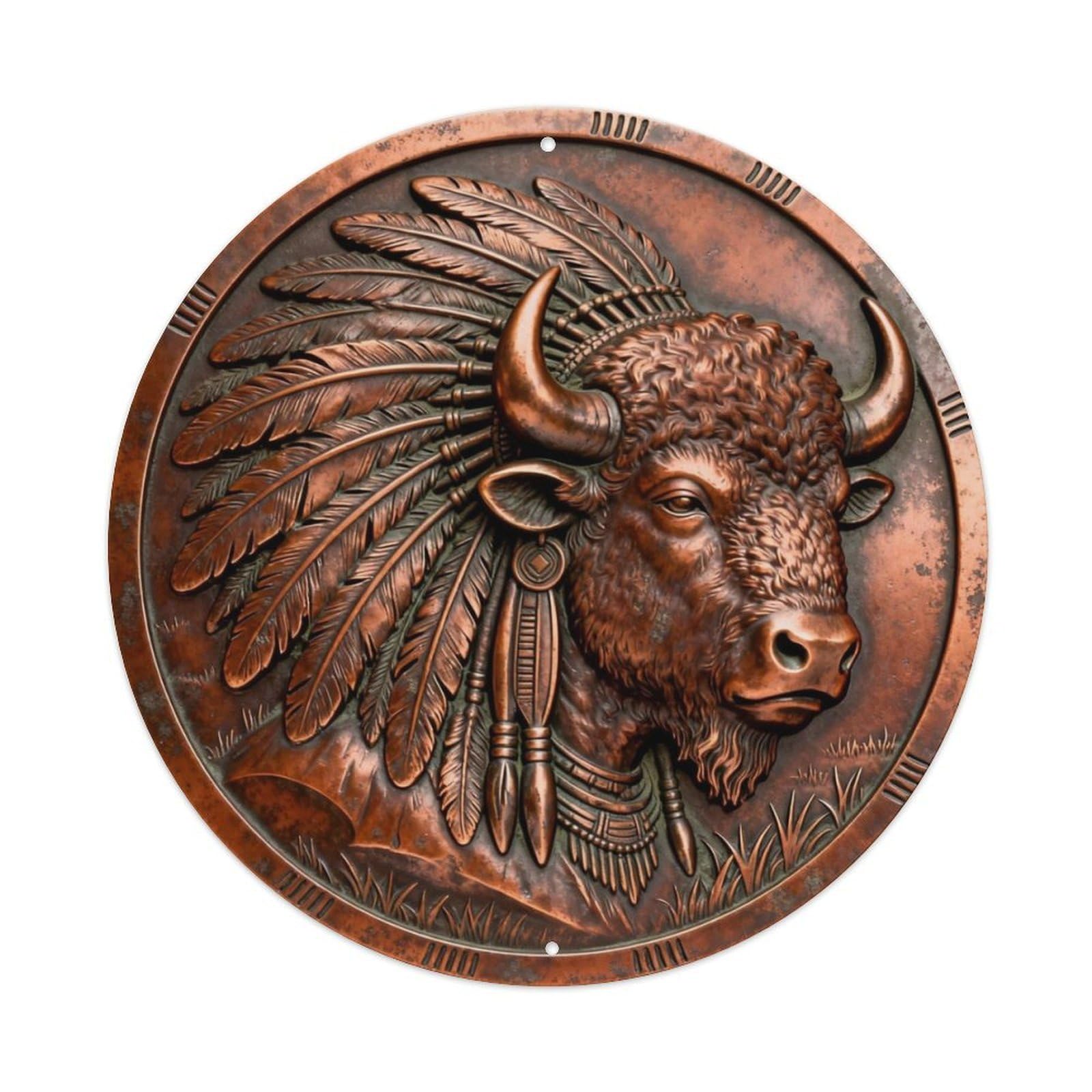 Native Buffalo Chief Head Metal Tin Sign Plaque