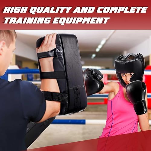 Miniatura 6 de Juego de guantes de boxeo 5 en 1 para niños, guantes de boxeo con 1 par de guantes, 2 almohadillas de taekwondo y protector de cabeza para jóvenes