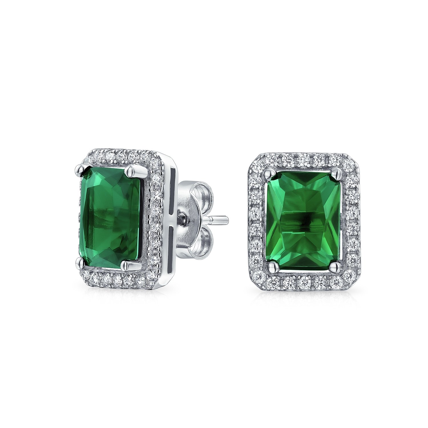 Traditional Cubic Zirconia Round Brilliant Cut AAA CZ Halo Solitaire Stud Earrings for Women in Rose Gold .925 Sterling Silver with Pink London Blue Emerald Green Purple Simulated Gemstones
