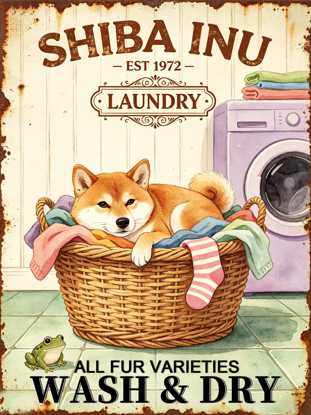 Vintage Shiba Inu Laundry Tin Sign 30x43cm