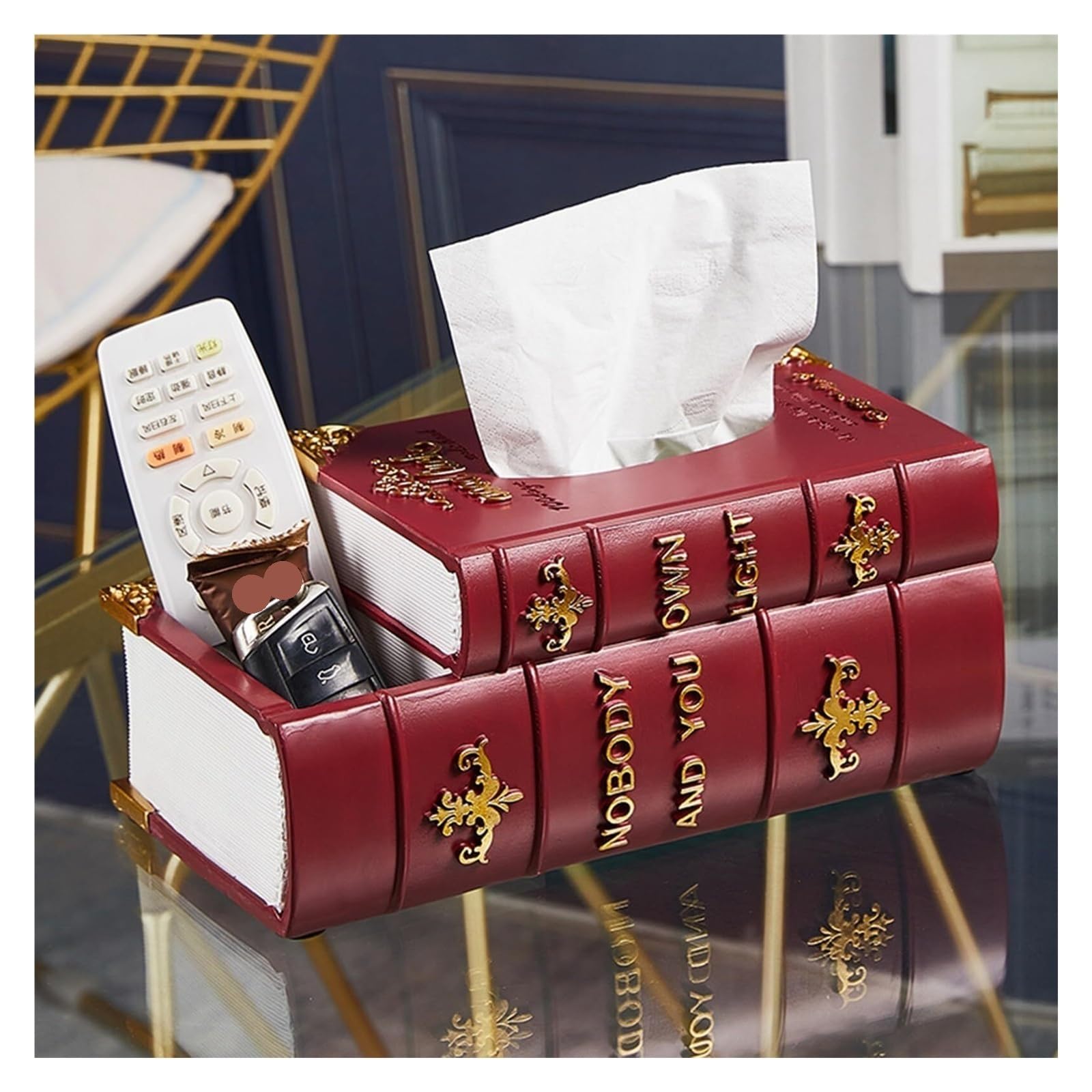Porte-mouchoirs Livre boîte à mouchoirs Couverture Statue Sculpture décor la Maison clé Stockage Table centres de pour Une Nouvelle Maison(Red)