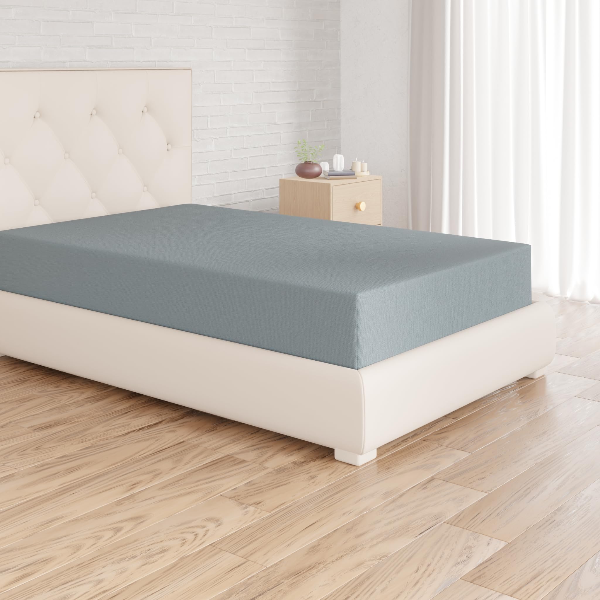 Amazon Basics Lenzuolo con angoli Singolo, 90 x 190 x 30 cm, in 100% Microfibra con altezza da 30cm, Blu Spa