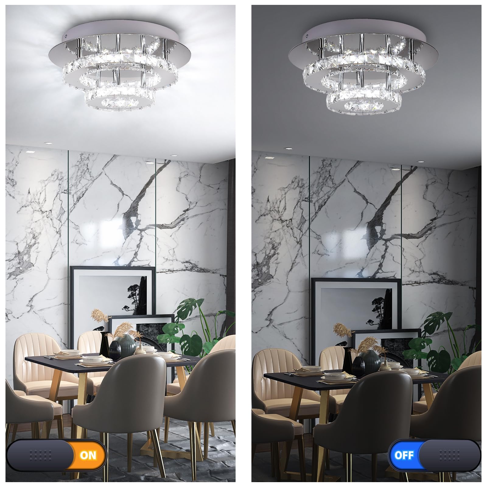 LED-Deckenleuchte 36W Moderne LED Kristall Deckenlampe Rund Edelstahl Kronleuchter für Wohnzimmer Esszimmer Schlafzimmer Badezimmer, Ø30 cm