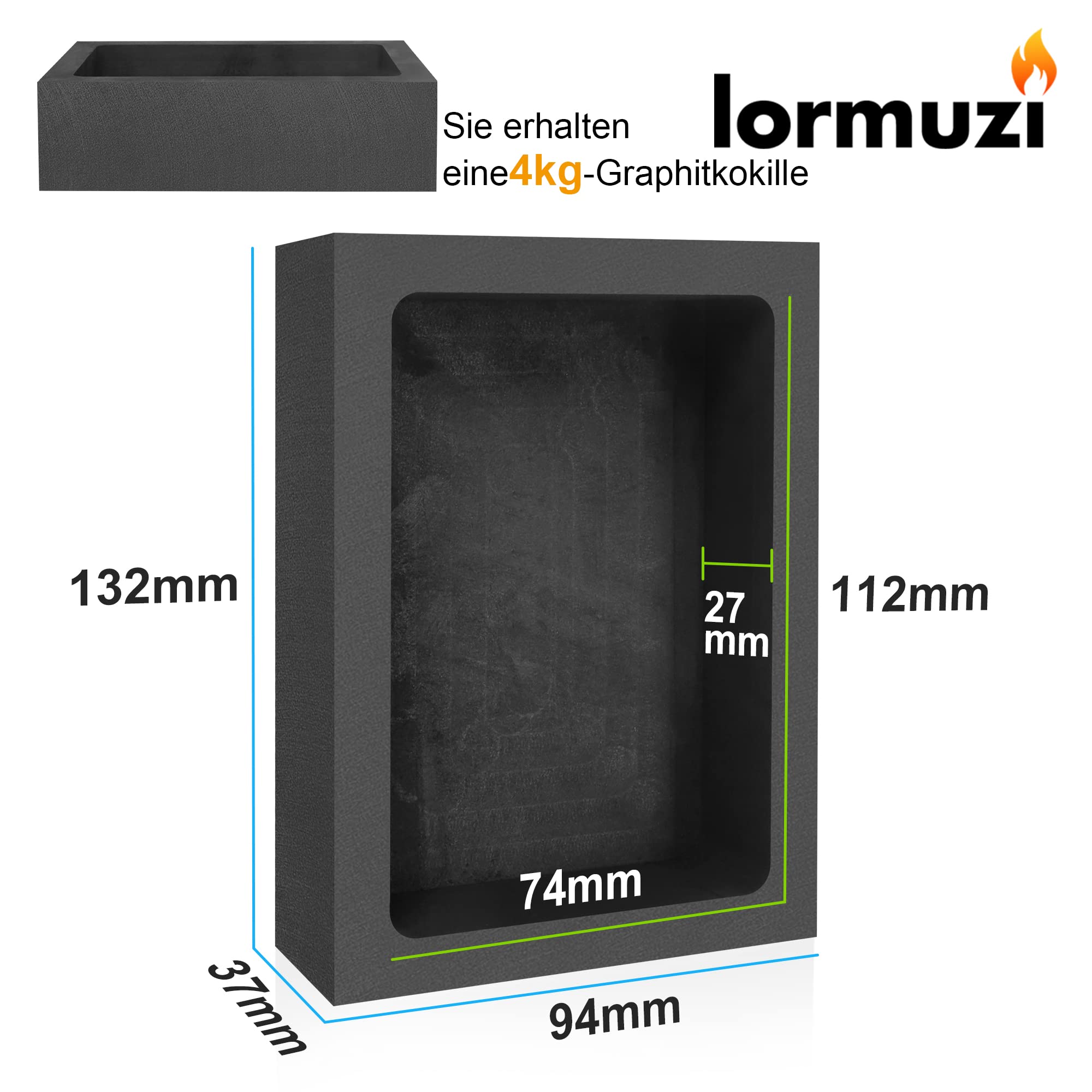 4KG-220ML Coquilla de grafito de alta pureza Forma de barra de grafito Oro-Plateado-Aluminio-Cobre-Latón-Zinc-plomo Aleación de metal fundido
