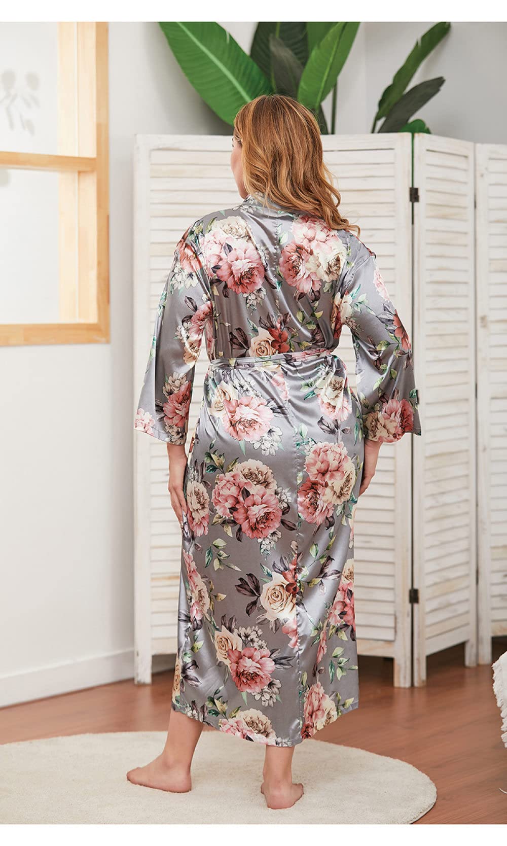 Robes en Satin pour Femmes Kimono Chemise de Nuit Grande Taille Soyeuse Robe de Chambre Sexy Longue Peignoir Floral Confortable Homewear Chemise de Nuit Pyjama de Luxe