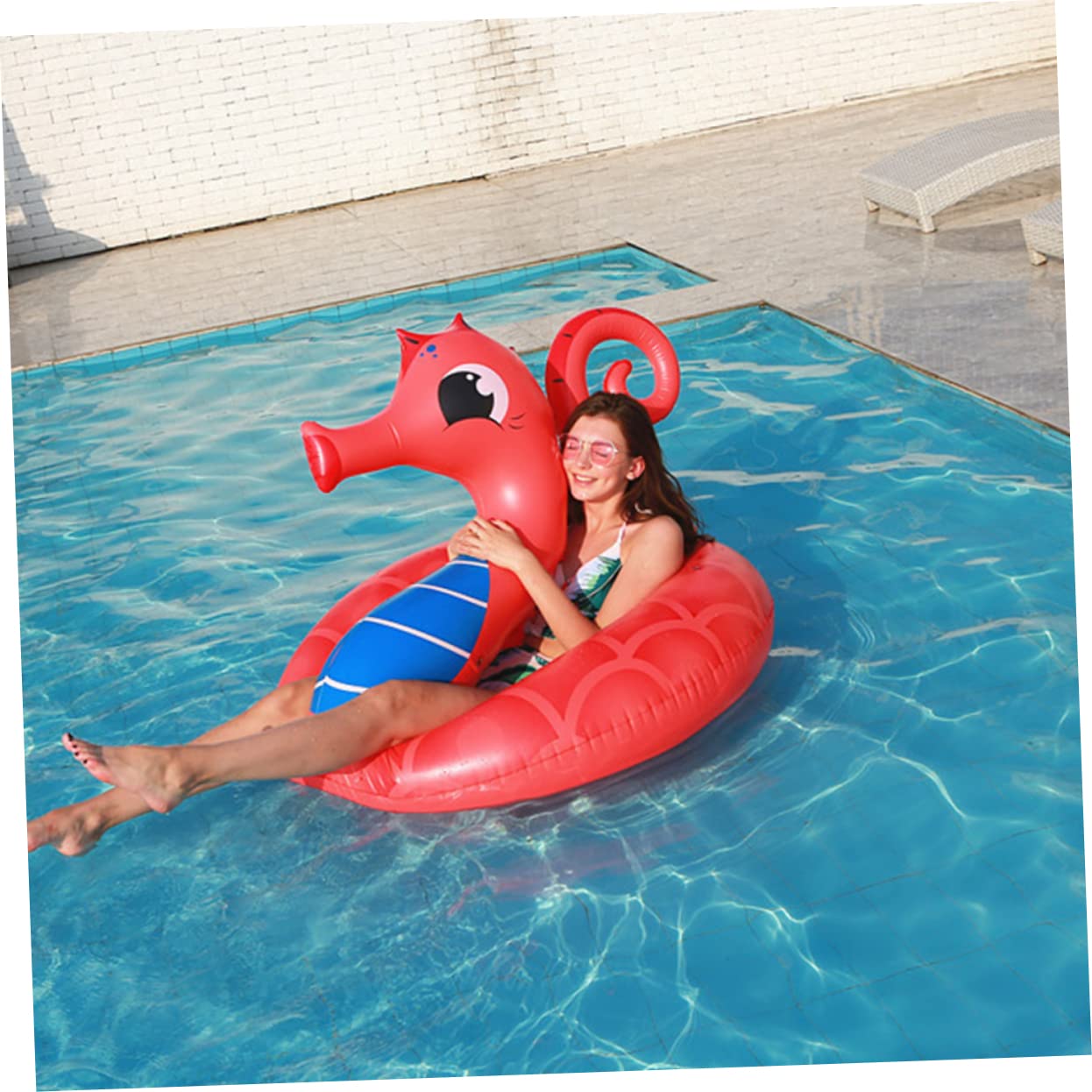 TOYANDONA Aufblasbarer Schwimmring in Seepferdchenform aus PVC für Erwachsene Leichter Schwimmring mit Sitz für Pool und Sommerfest Geeignet