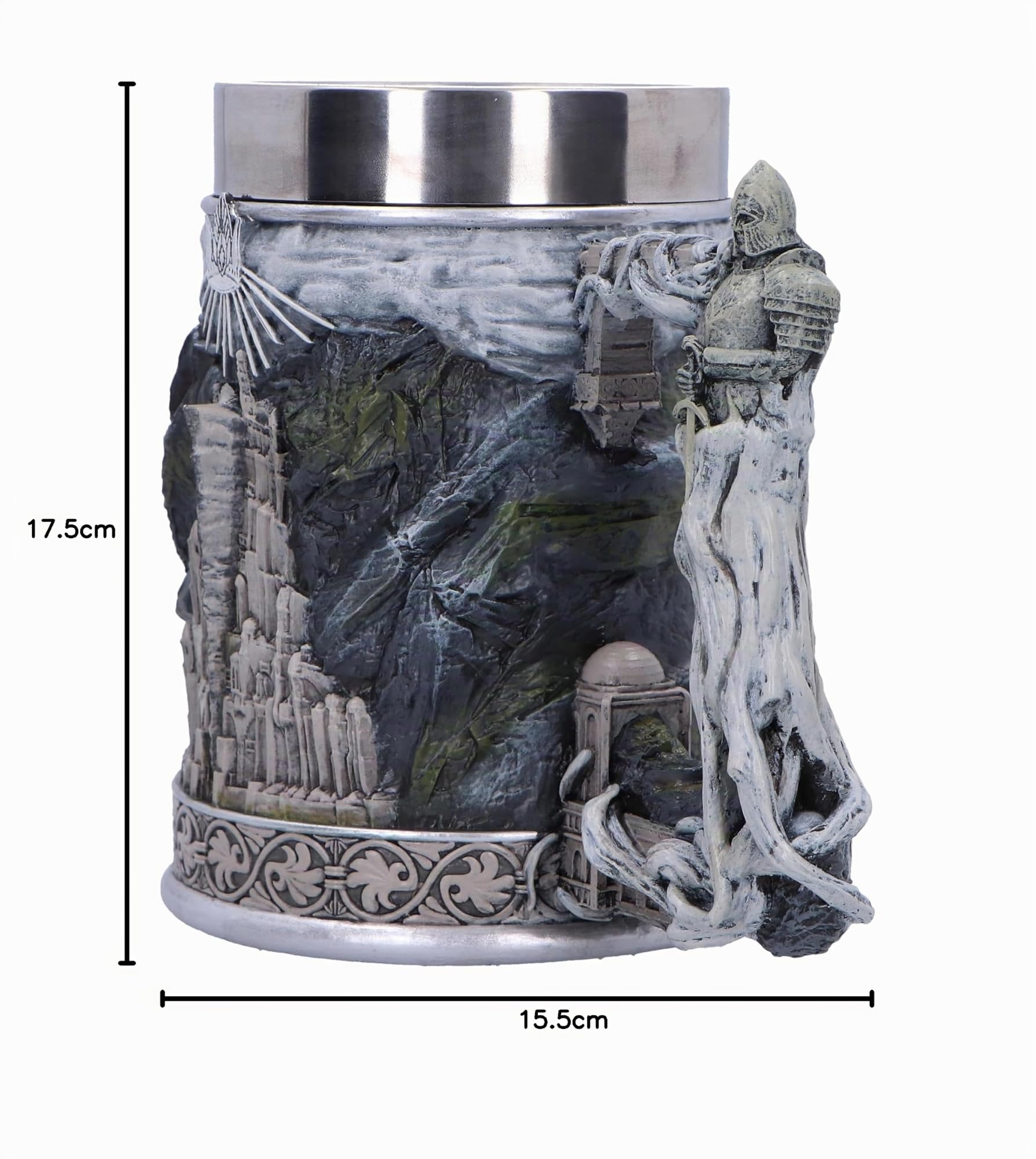 Nemesis Now Chope du Seigneur des Anneaux Gondor 15,5 cm en résine, produit officiel du Seigneur des Anneaux, chope à bière Gondor, insert en acier inoxydable, coulée dans la meilleure résine, peinte