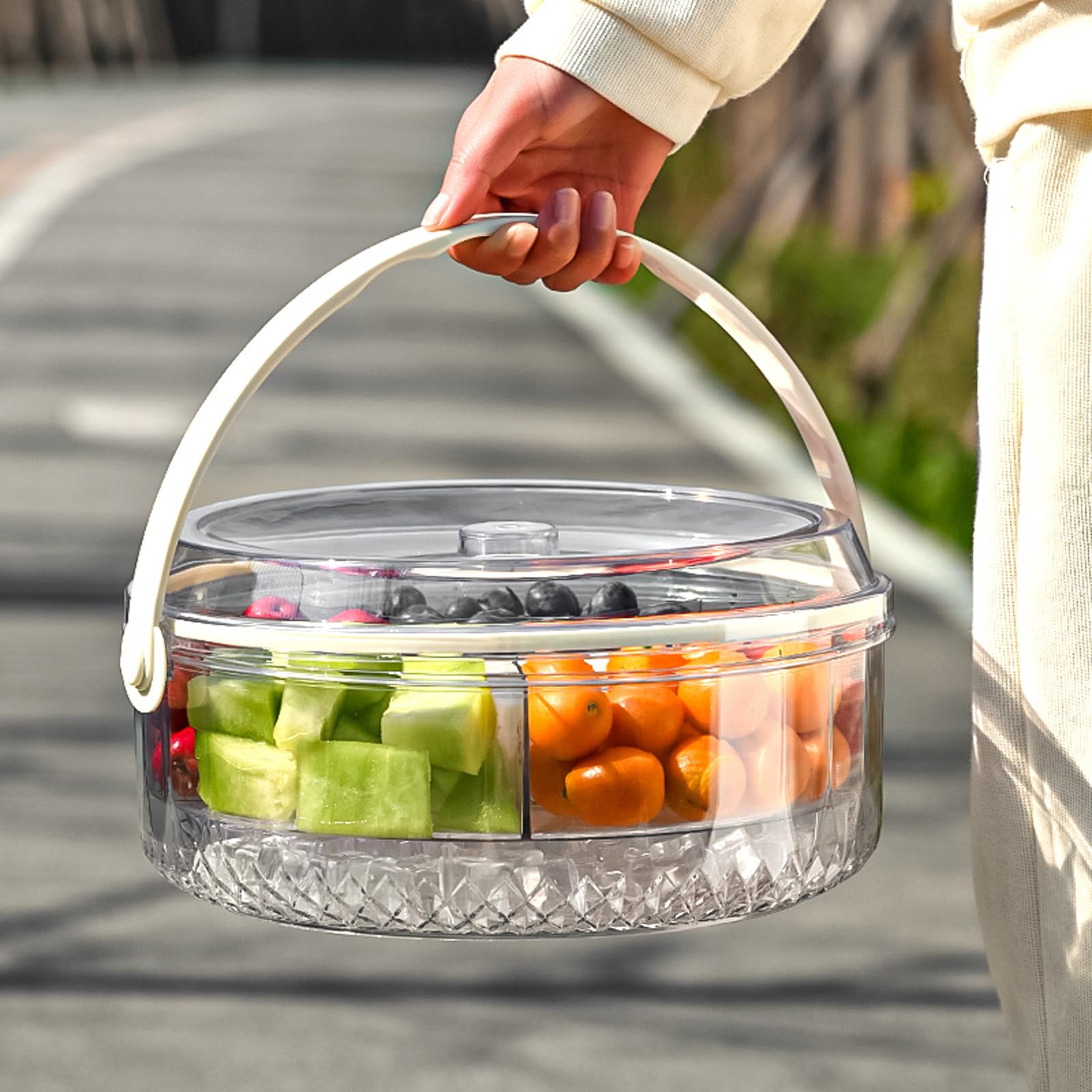 Organizzatori Sicuri E Impilabili Con Camera Ghiaccio Design A 3 Strati Per Mantenere Frutta E Carne Refrigerate Durante Eventi Vassoio Feste In PP + PET Uso Alimentare Con Camera