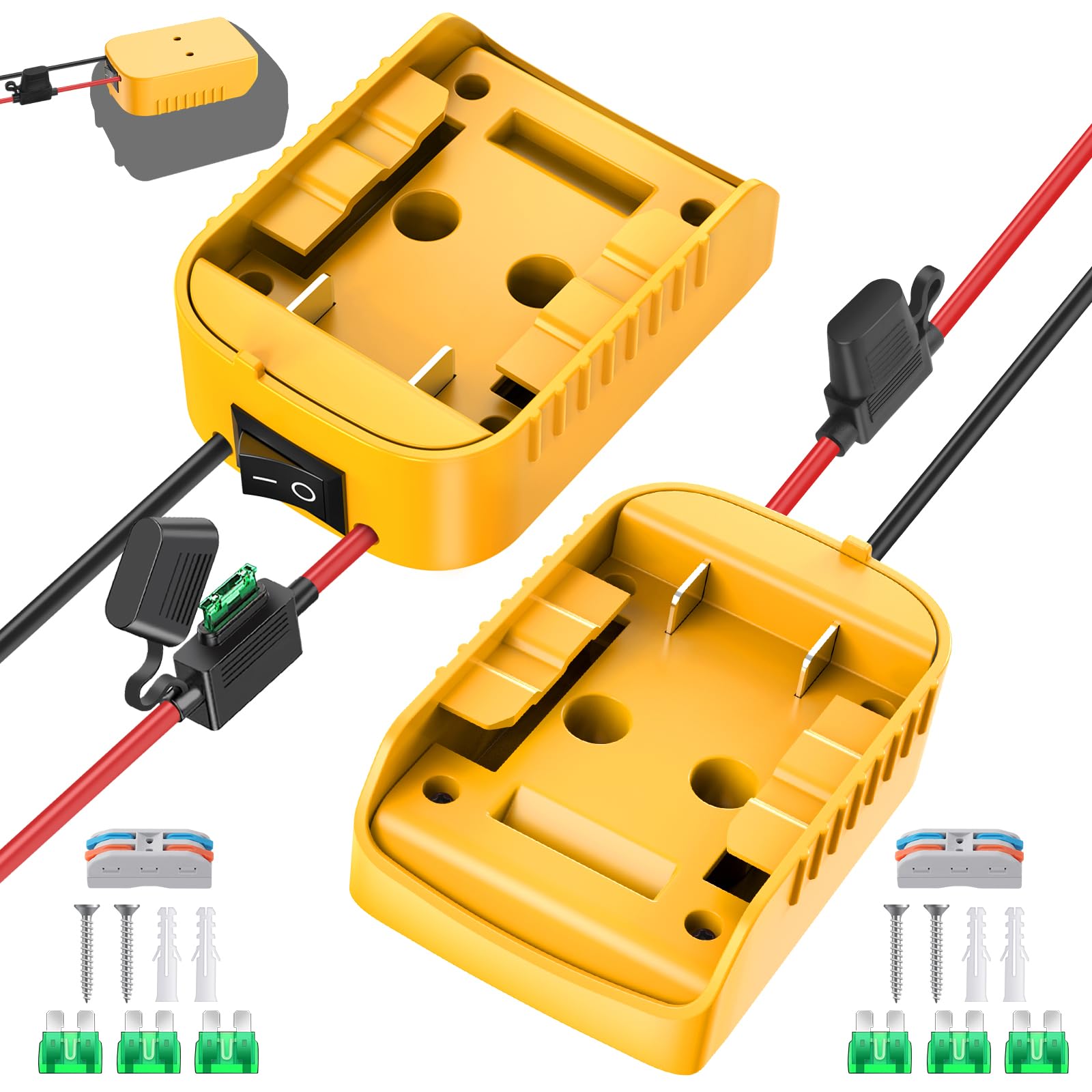 Paquete de 2 adaptadores de rueda eléctrica compatibles con batería Dewalt de 20 V, kit de conversión de energía para auto de juguete RC DIY, camión de paseo, herramienta eléctrica, conector de