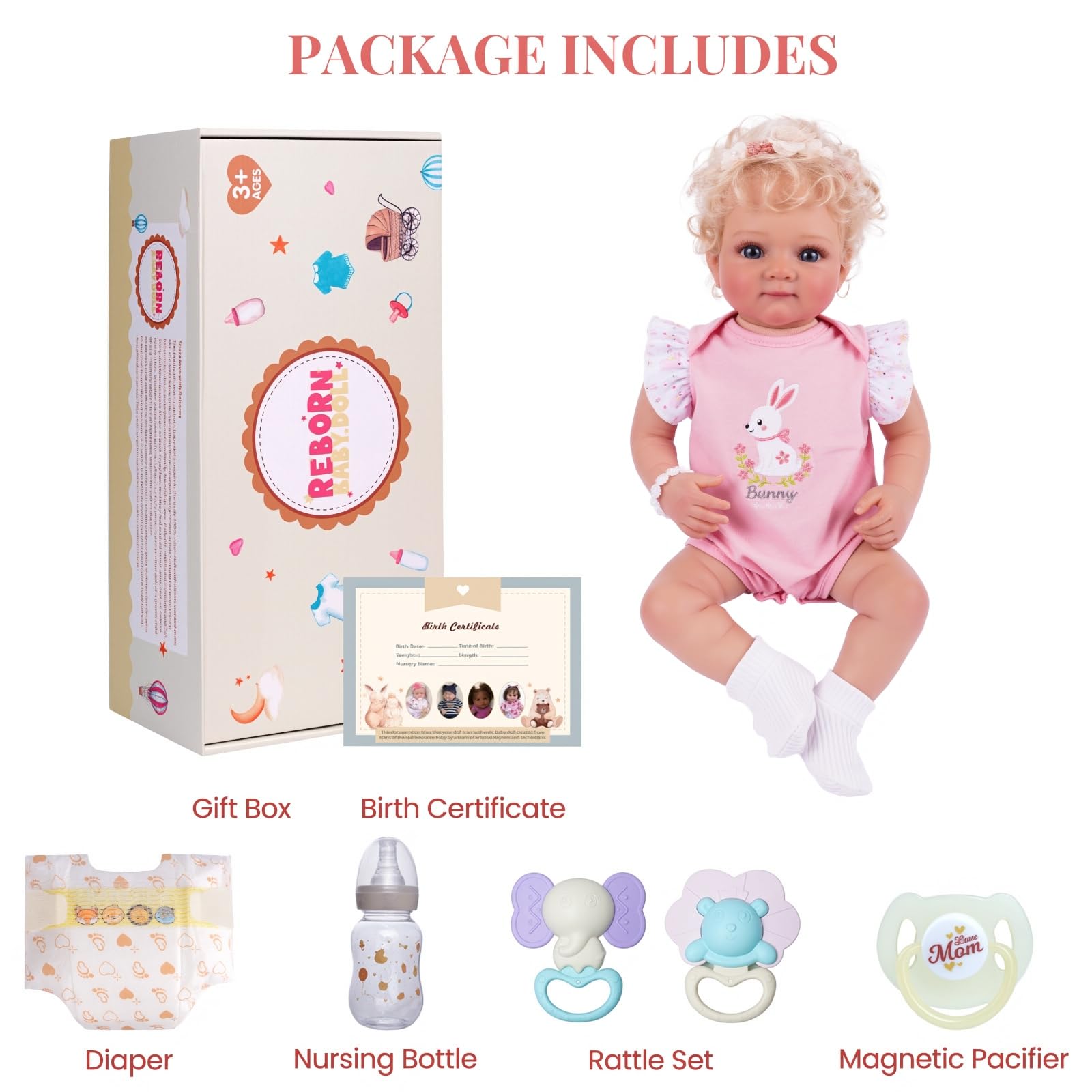 JIZHI Reborn Bambola - 43 cm Bambole Realistica con Occhi Rotanti e corpo in Morbido Tessuto - Bambolotto Bambina Include Accessori ed è Adatta a Bambini dai 3 Anni in su