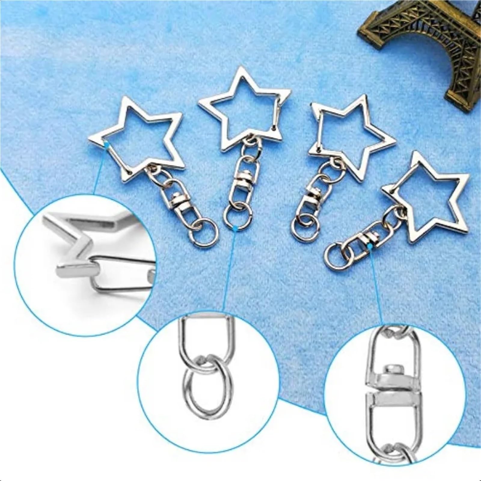 Llaveros de estrella para mujer, 60 unidades, con forma de estrella, con cierre giratorio, gancho con hebilla para colgar