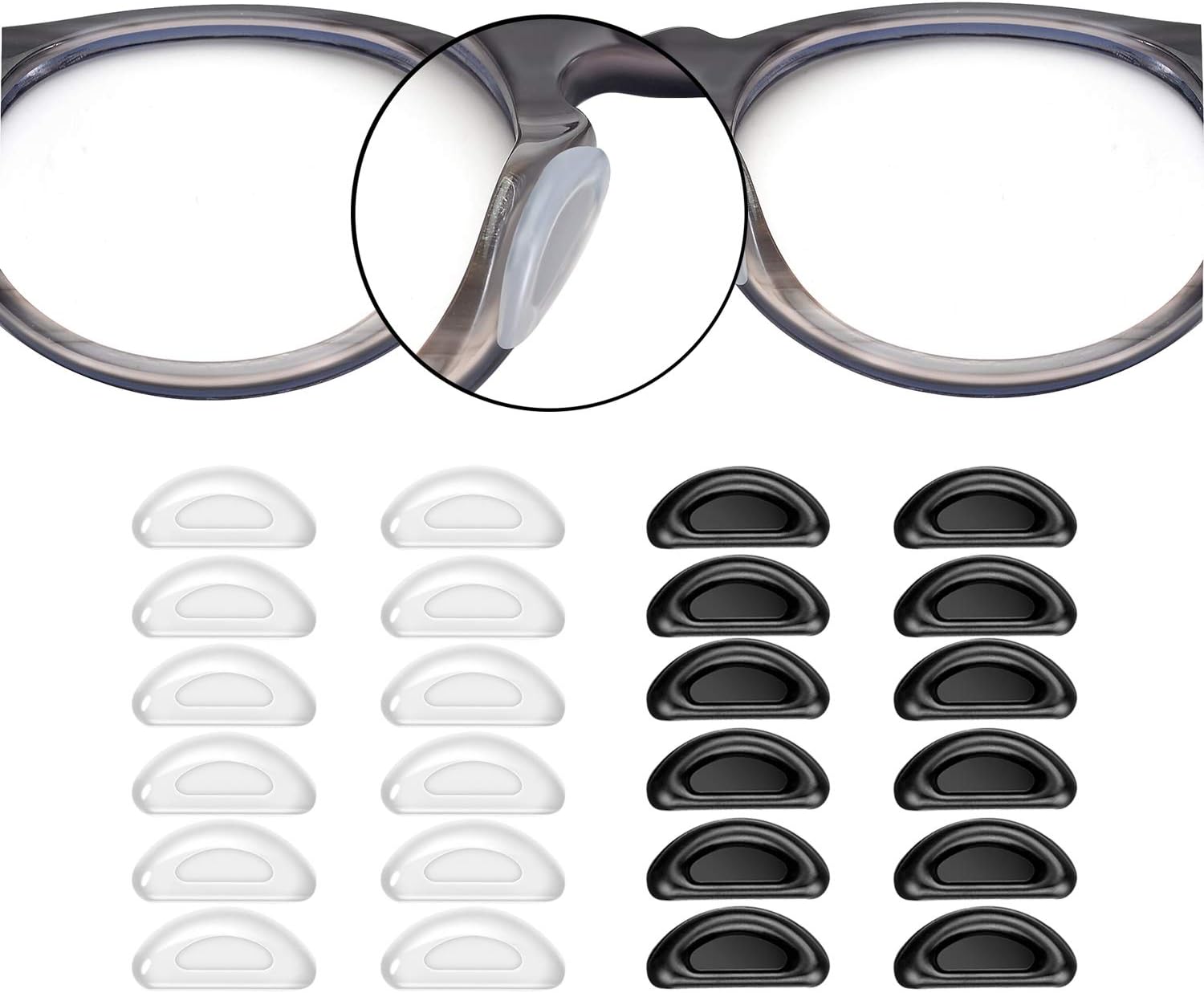 SMARTTOP Adhesive Nose Pad, 12 Pairs Eyeglass Nose Pads Stick On Silicone Anti-Slip for Glasses Sunglasses Thin Nose Pads Eyeglasses (6-Black & 6-Clear)