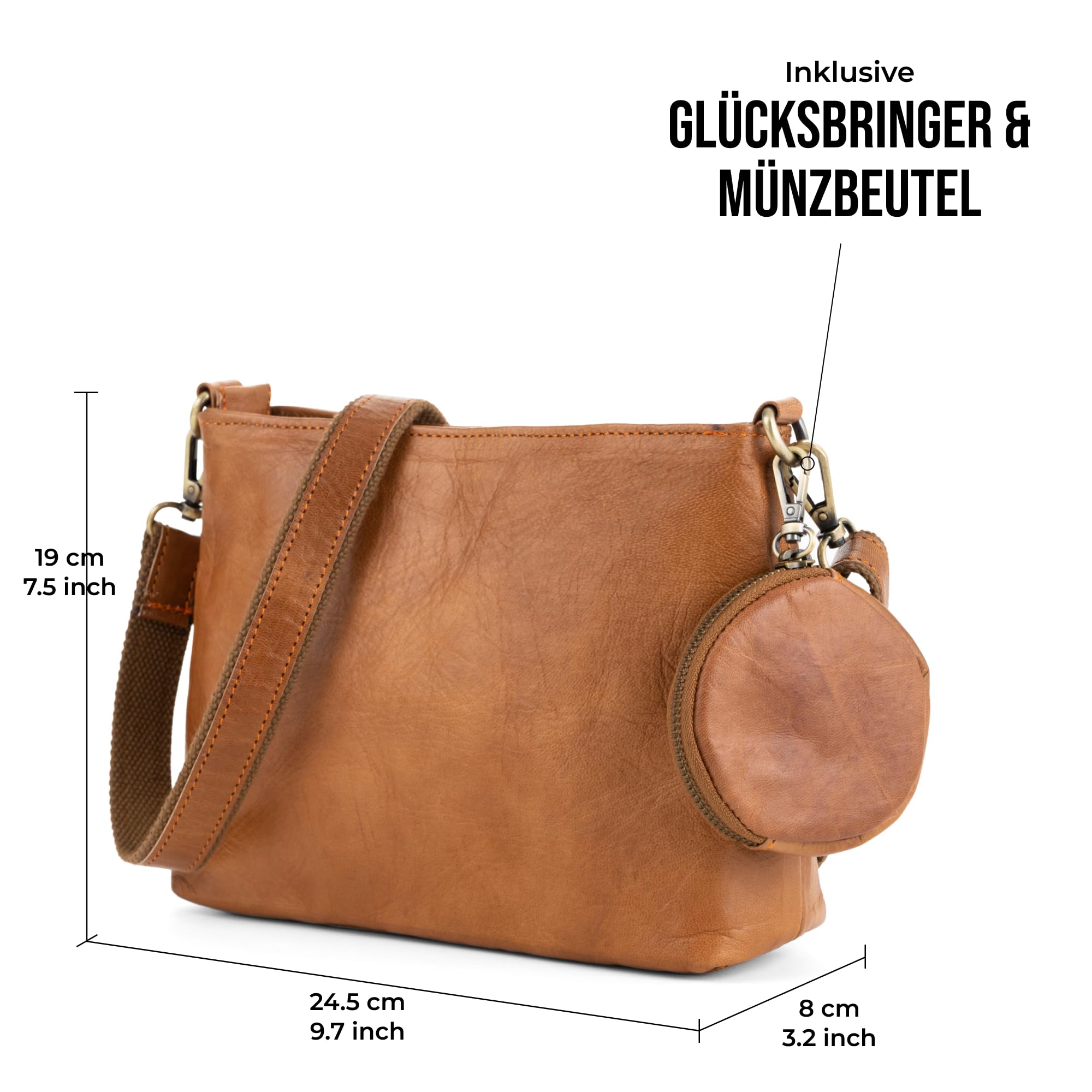 Berliner Bags Vintage Umhängetasche Marbella S, Mittelgroße Schultertasche Crossbody Bag aus Leder, Handtasche für Damen